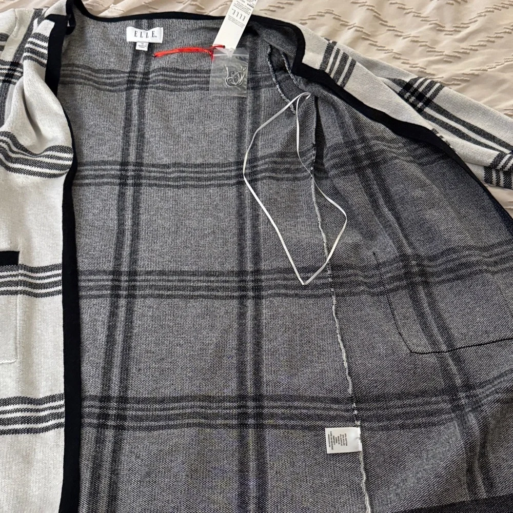 Elle Women's Black and White Plaid Car Coat
